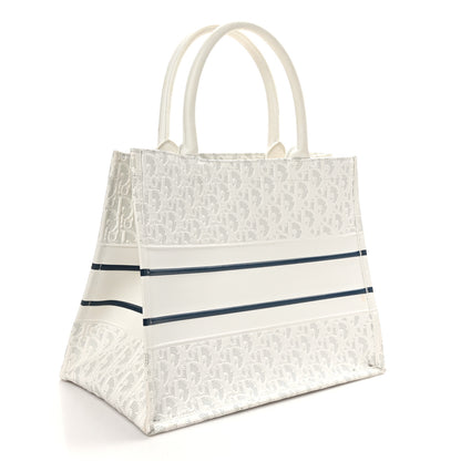 Christian Dior Calfskin Perforated Oblique Medium Book Tote White Blue 2 of 10
