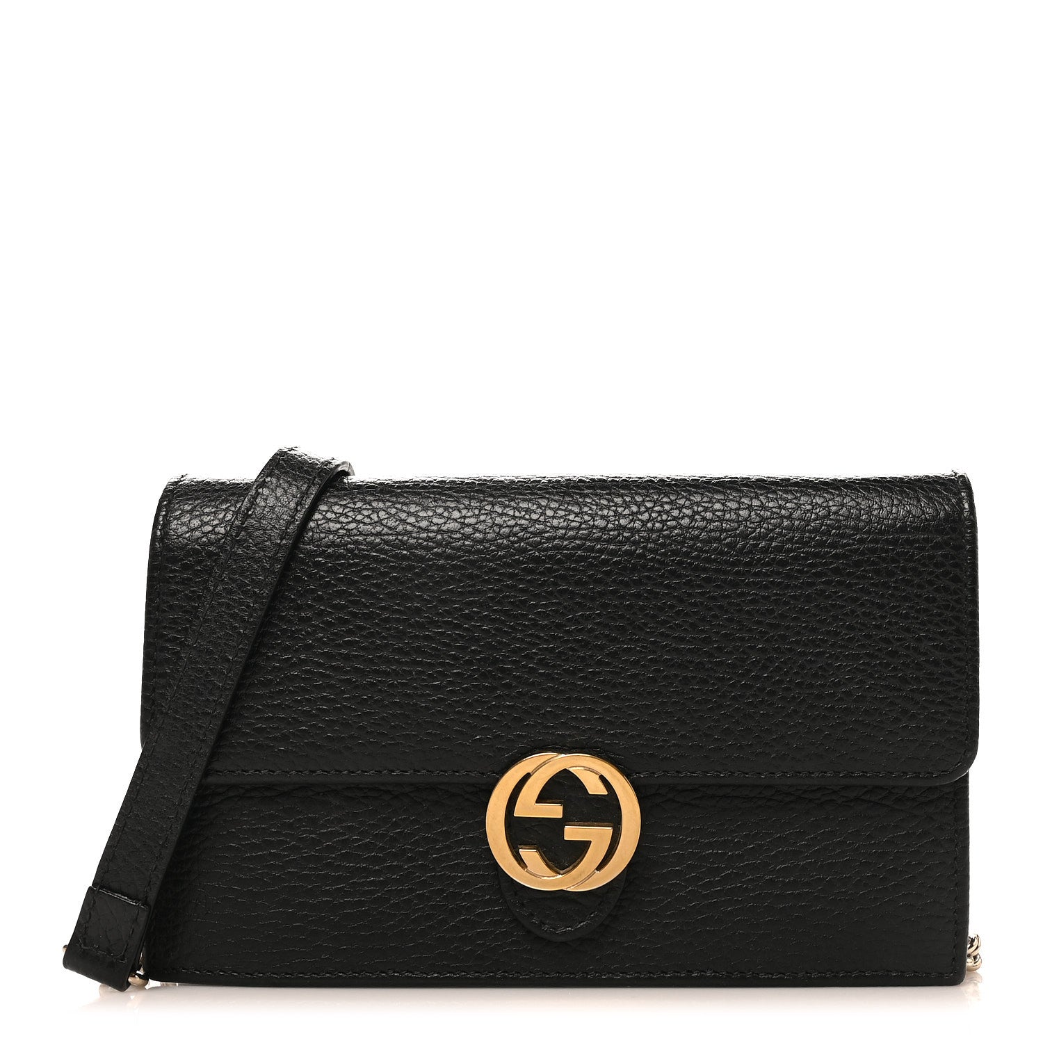 Gucci Dollar Calfskin Interlocking G Chain Wallet Black 1885271