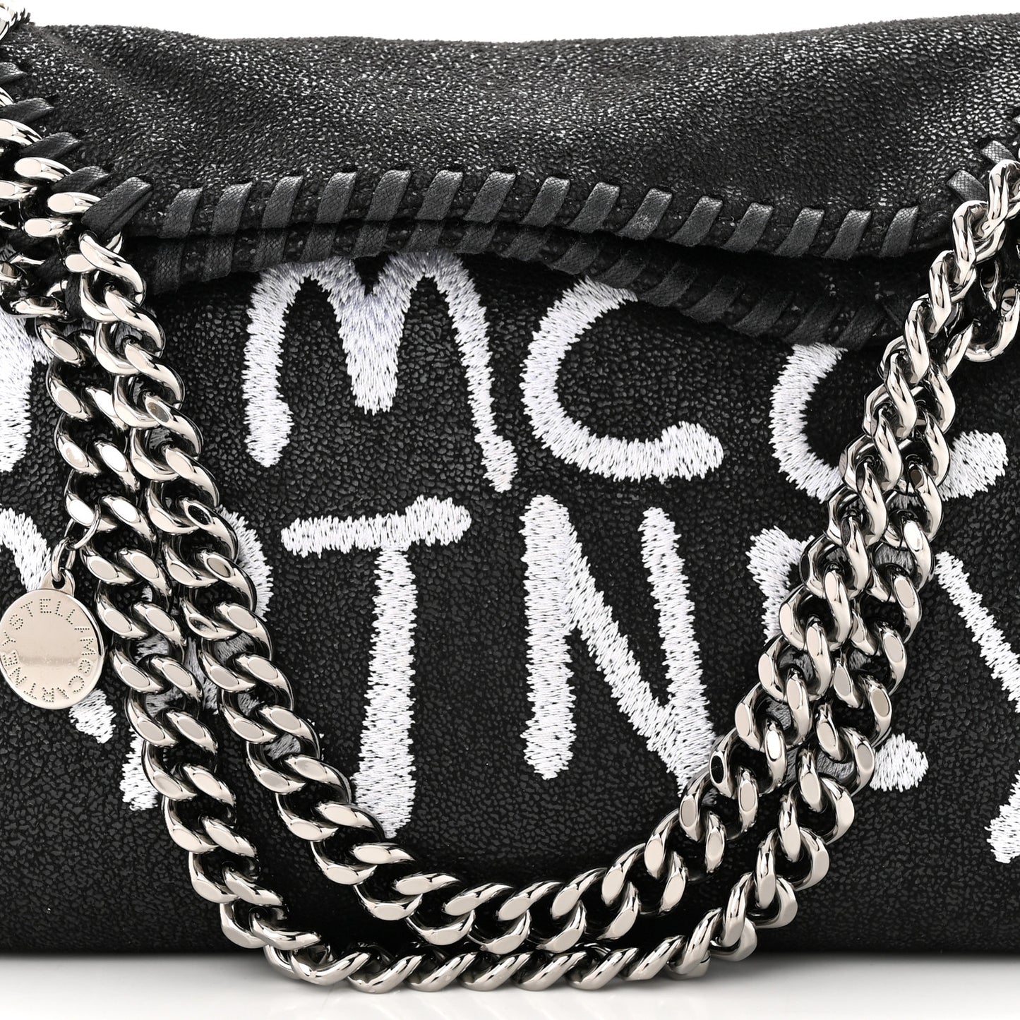 X ED CURTIS Shaggy Deer Logo Embroidered Mini Falabella Fold Over Tote Black