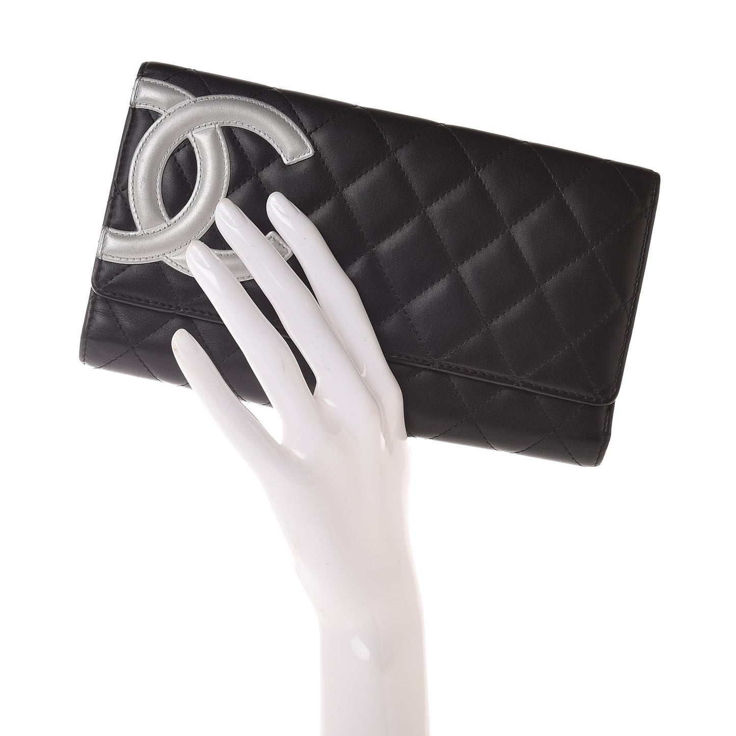 Calfskin Quilted Cambon Flap Wallet Black White