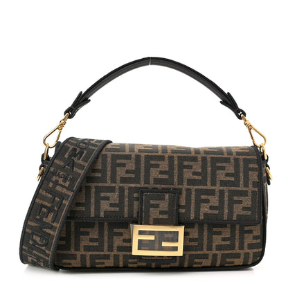 Fendi Fabric Jacquard FF 1974 Medium Baguette Tobacco Moro Black 1 of 9