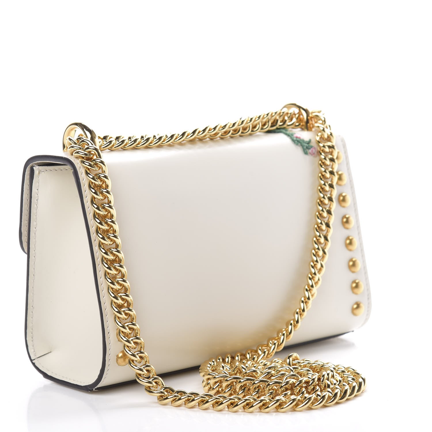 Gucci Calfskin Floral Embroidered Small Padlock Shoulder Bag White 3 of 10