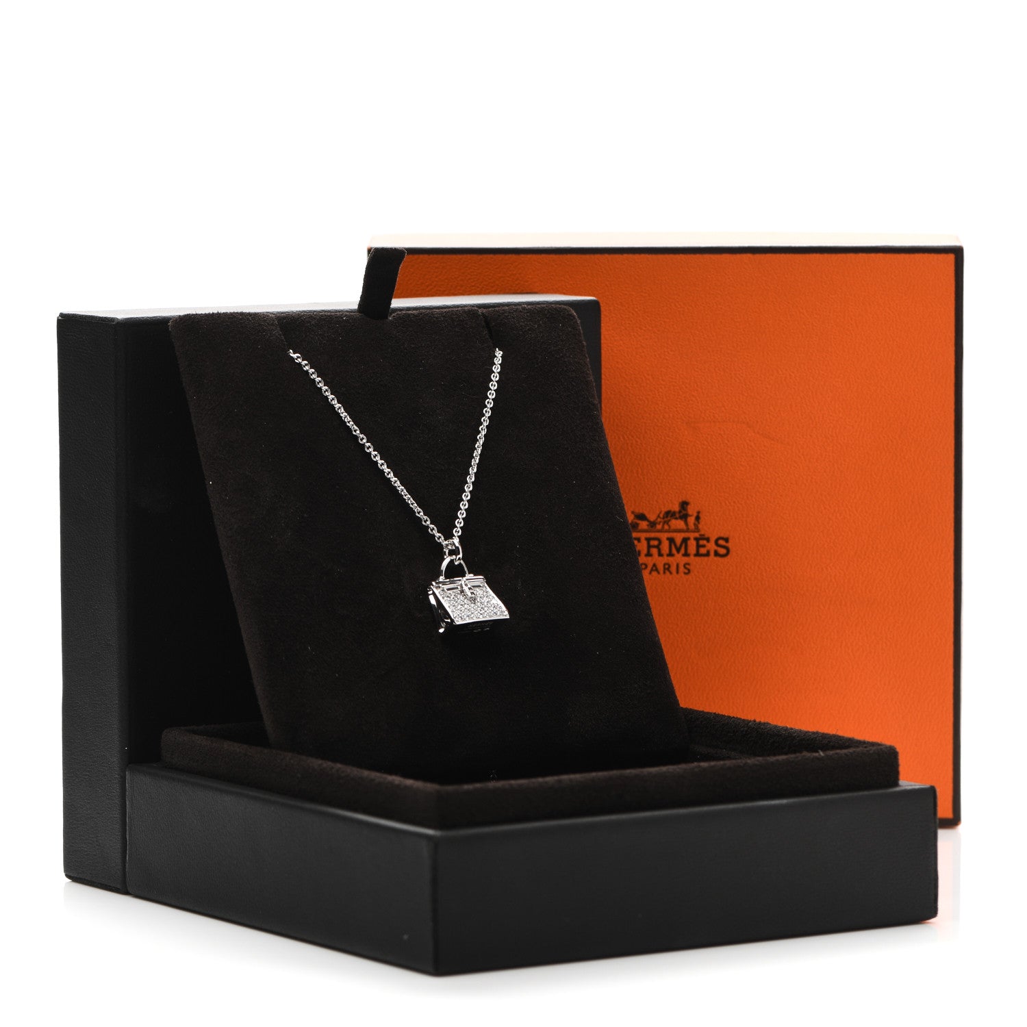 Hermes 18K White Gold Diamond Kelly Amulettes Pendant Necklace 5 of 5