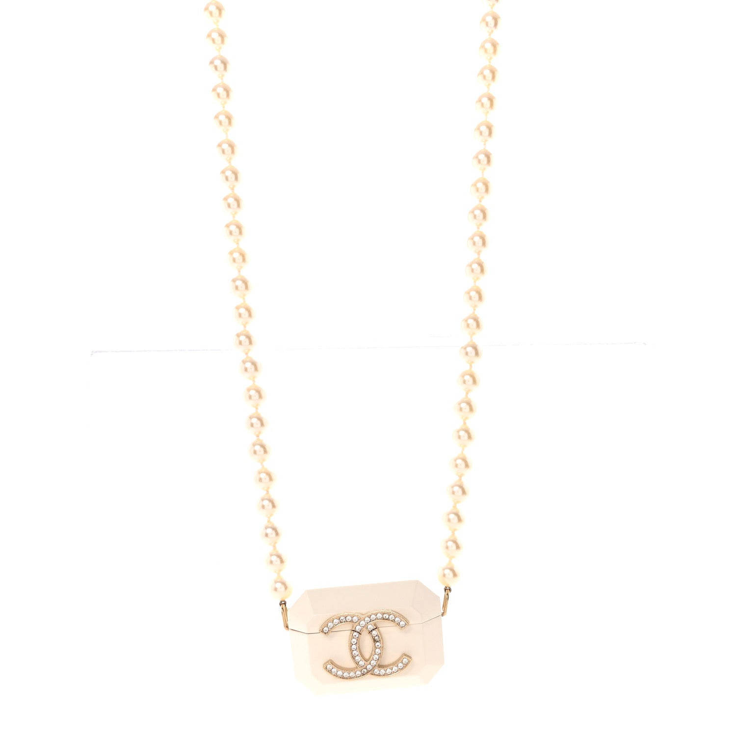 Chanel Resin Crystal Pearl Lambskin Airpods Pro Holder Necklace Pearly White 1 of 6