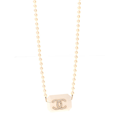 Chanel Resin Crystal Pearl Lambskin Airpods Pro Holder Necklace Pearly White 1 of 6
