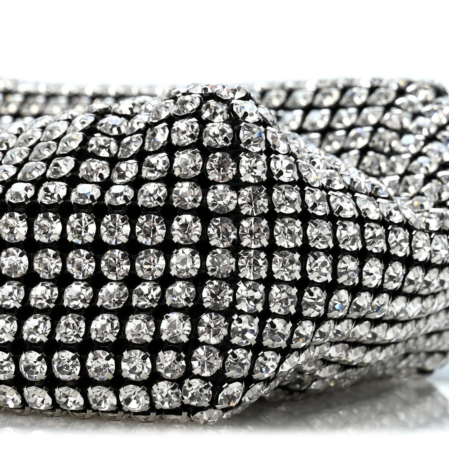 Mesh Crystal Rhinestone Mini Heiress Pouch Black Silver