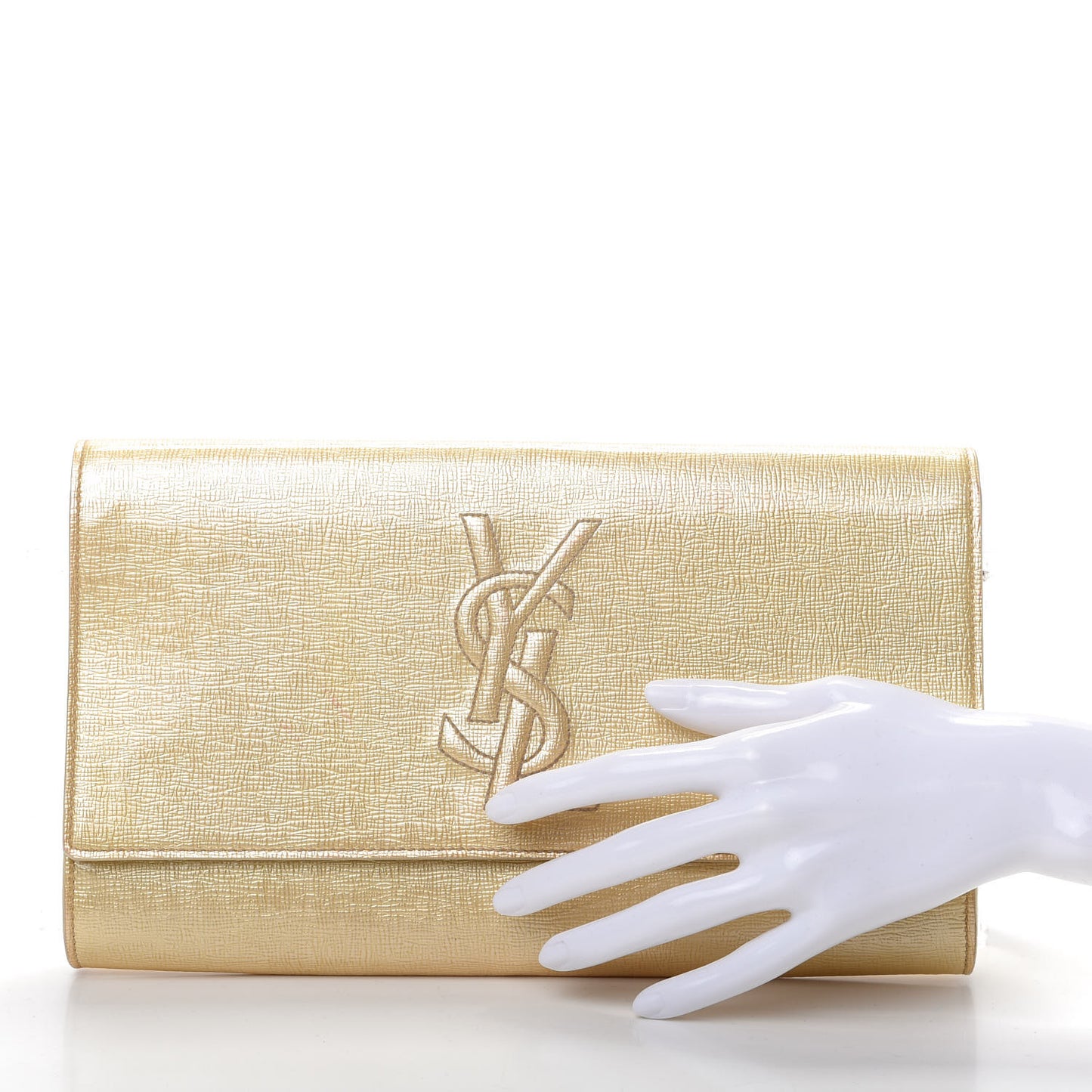 Metallic Textured Calfskin Monogram Large Belle De Jour Clutch Gold