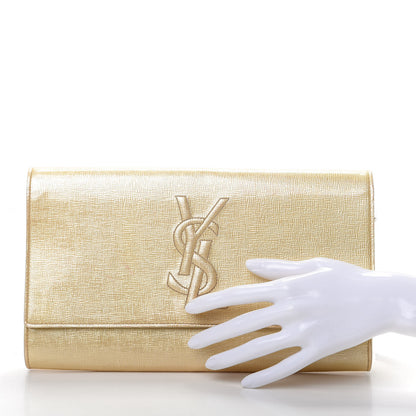 Saint Laurent Metallic Textured Calfskin Monogram Large Belle De Jour Clutch Gold 2 of 13