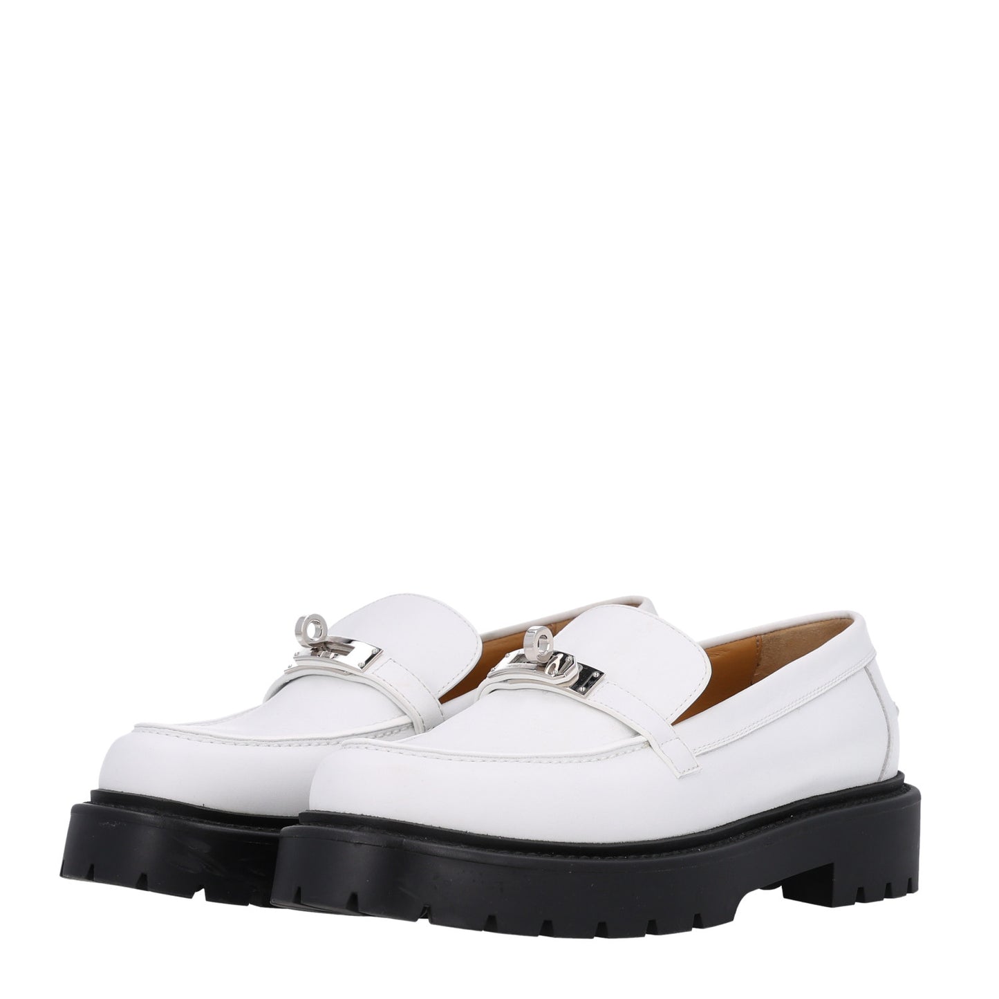 Calfskin Womens Icone Loafers 38.5 White
