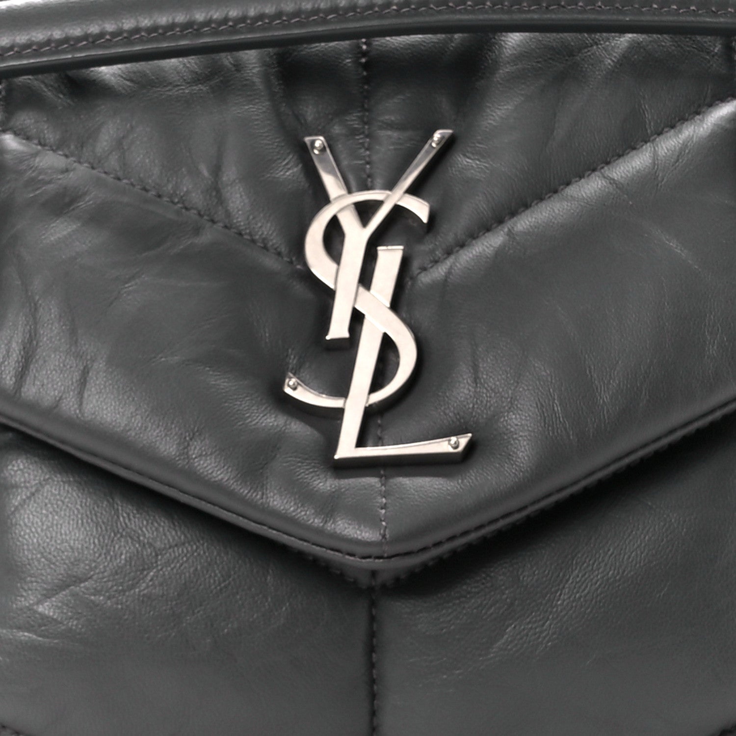 Saint Laurent Lambskin Quilted Small Loulou Puffer Monogram Chain Satchel Concrete 9 of 11