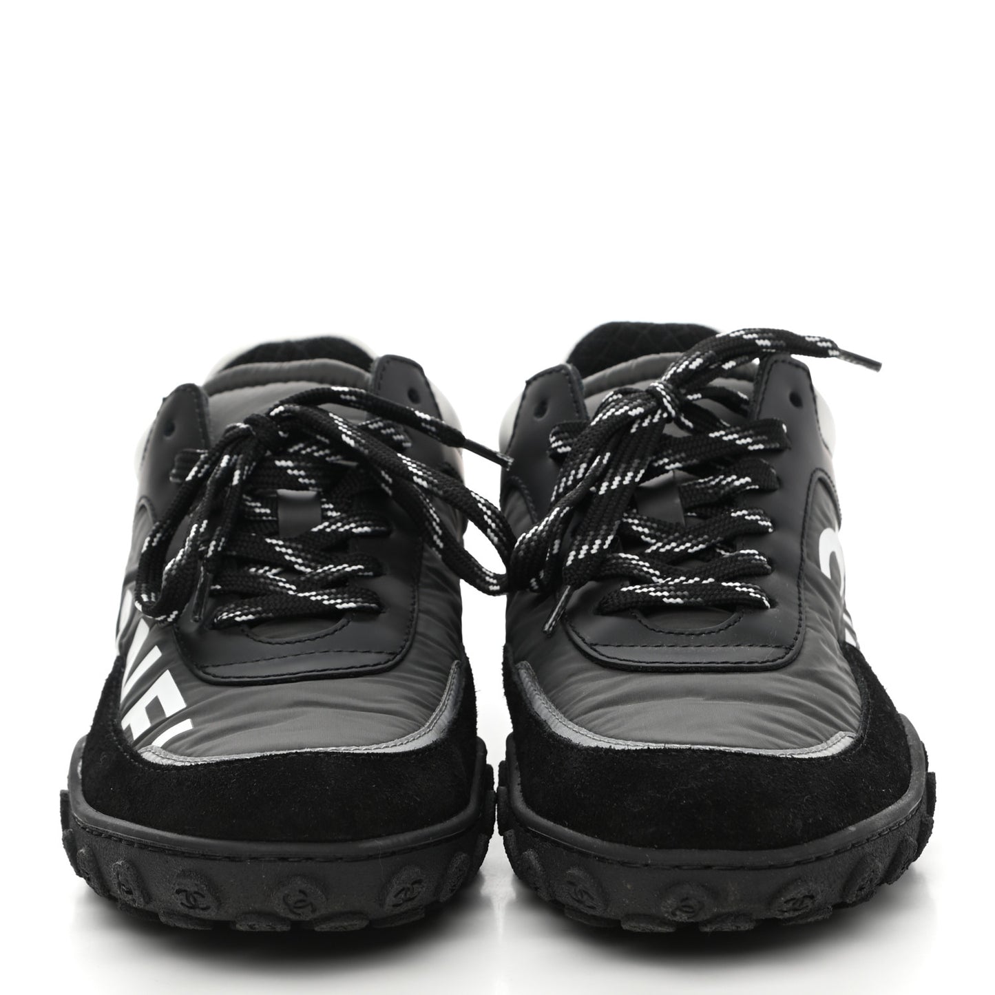 Nylon Calfskin Suede Womens CC Sneakers 37 Black Grey White
