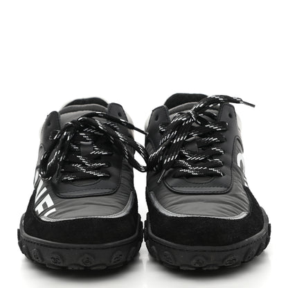 Chanel Nylon Calfskin Suede Womens CC Sneakers 37 Black Grey White 5 of 9