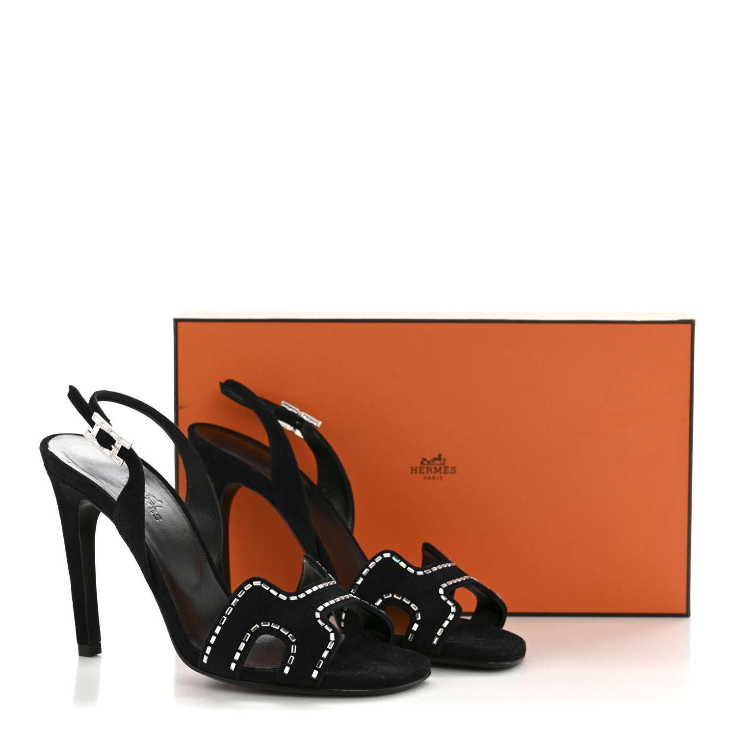 HERMES エルメス ブラックスエードポインテッドトゥハイヒール Hermes Suede Goatskin Crystal Heden 80 Sandals 36 Black 1854440