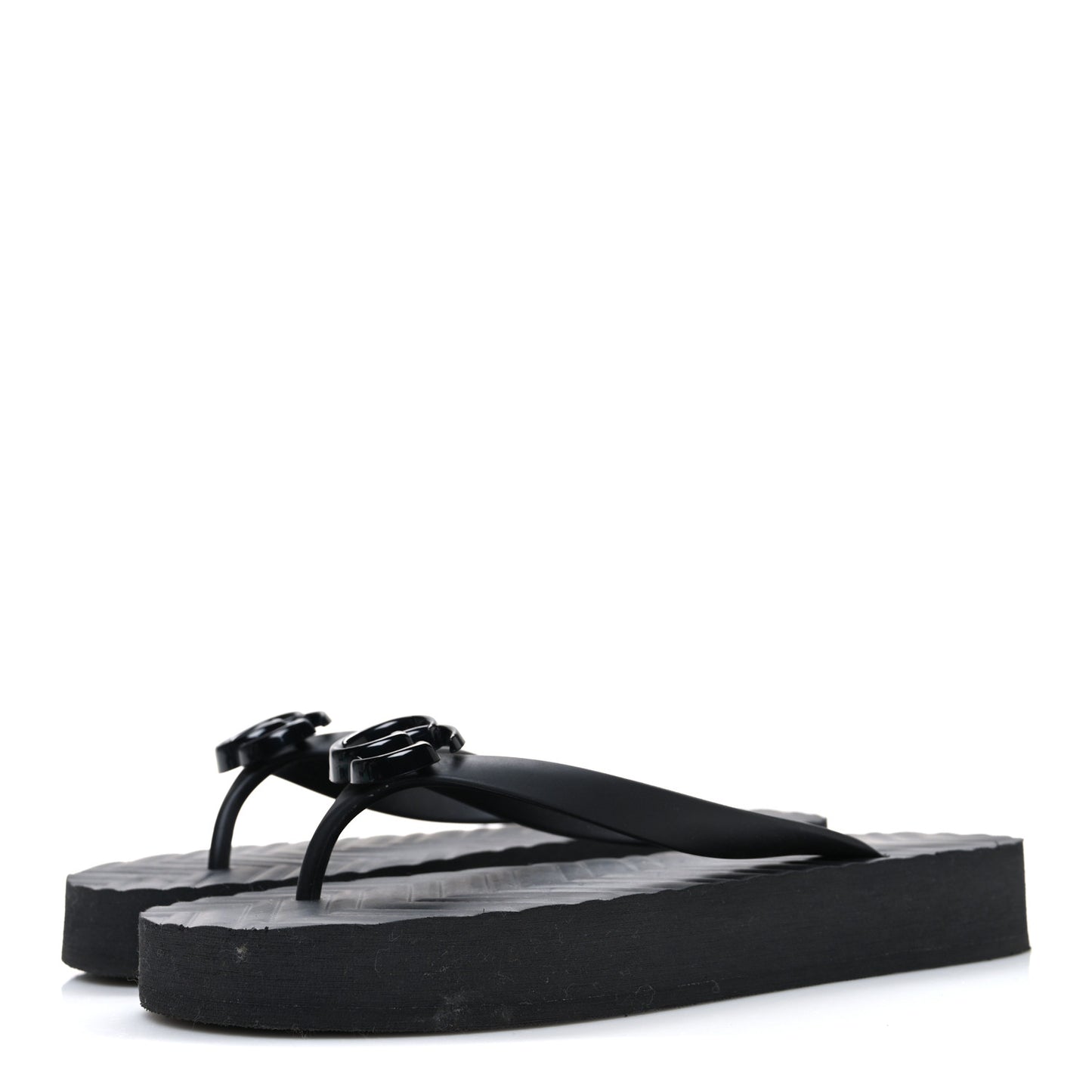 Rubber Chevron Womens GG Thong Sandals 39 Black