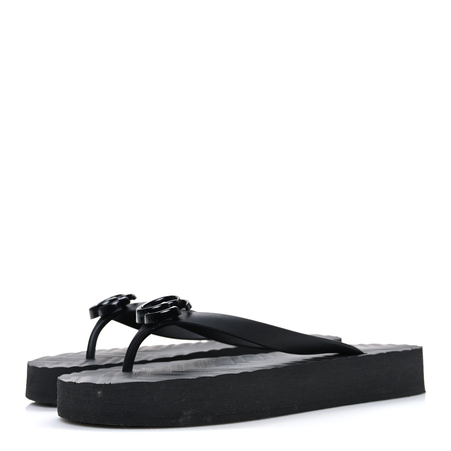 Gucci Rubber Chevron Womens GG Thong Sandals 39 Black 4 of 10