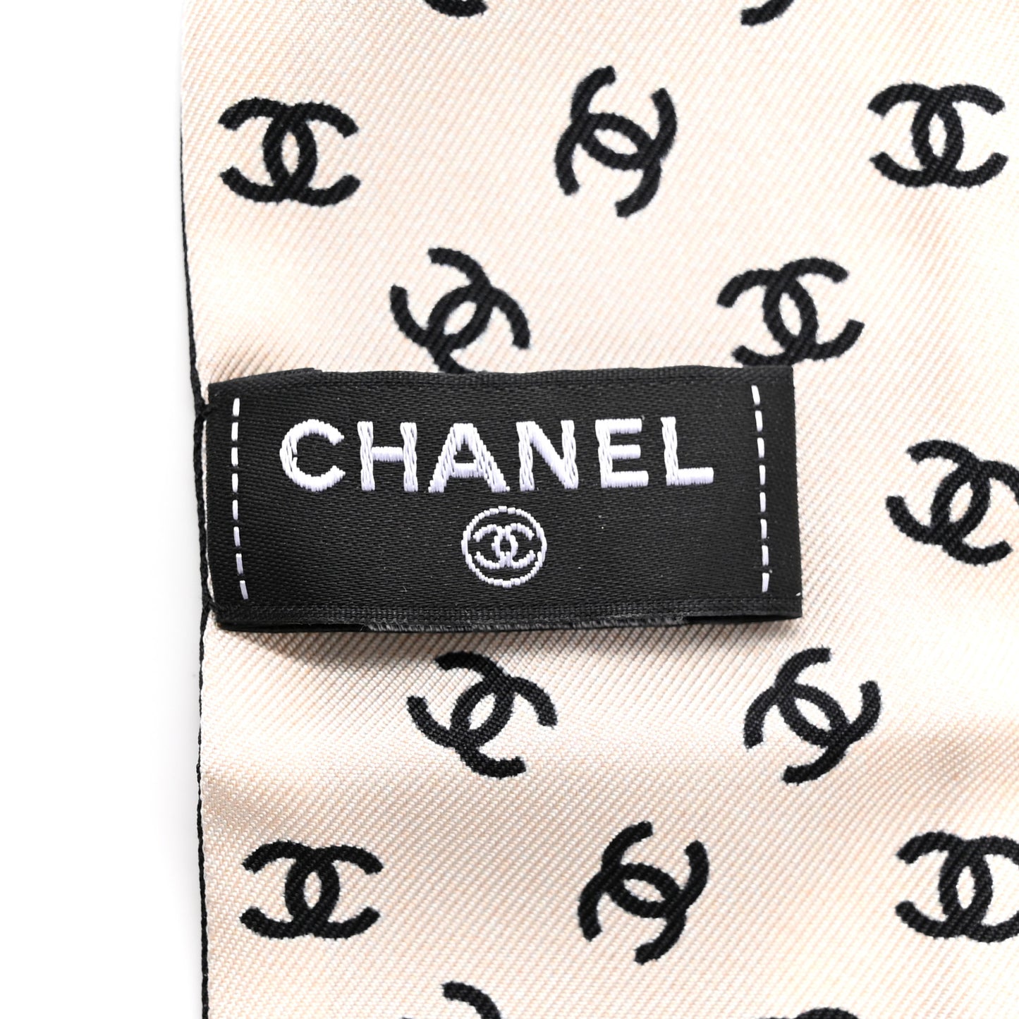 Silk Pearl CC Chain Slim Bandeau Scarf Dark Grey Blue Ecru