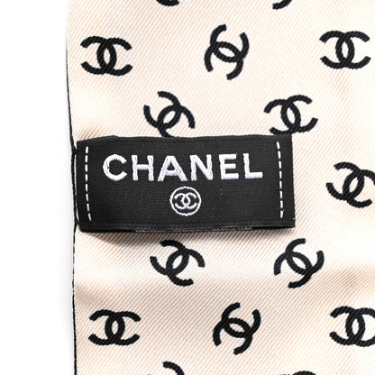 Chanel Silk Pearl CC Chain Slim Bandeau Scarf Dark Grey Blue Ecru 3 of 4
