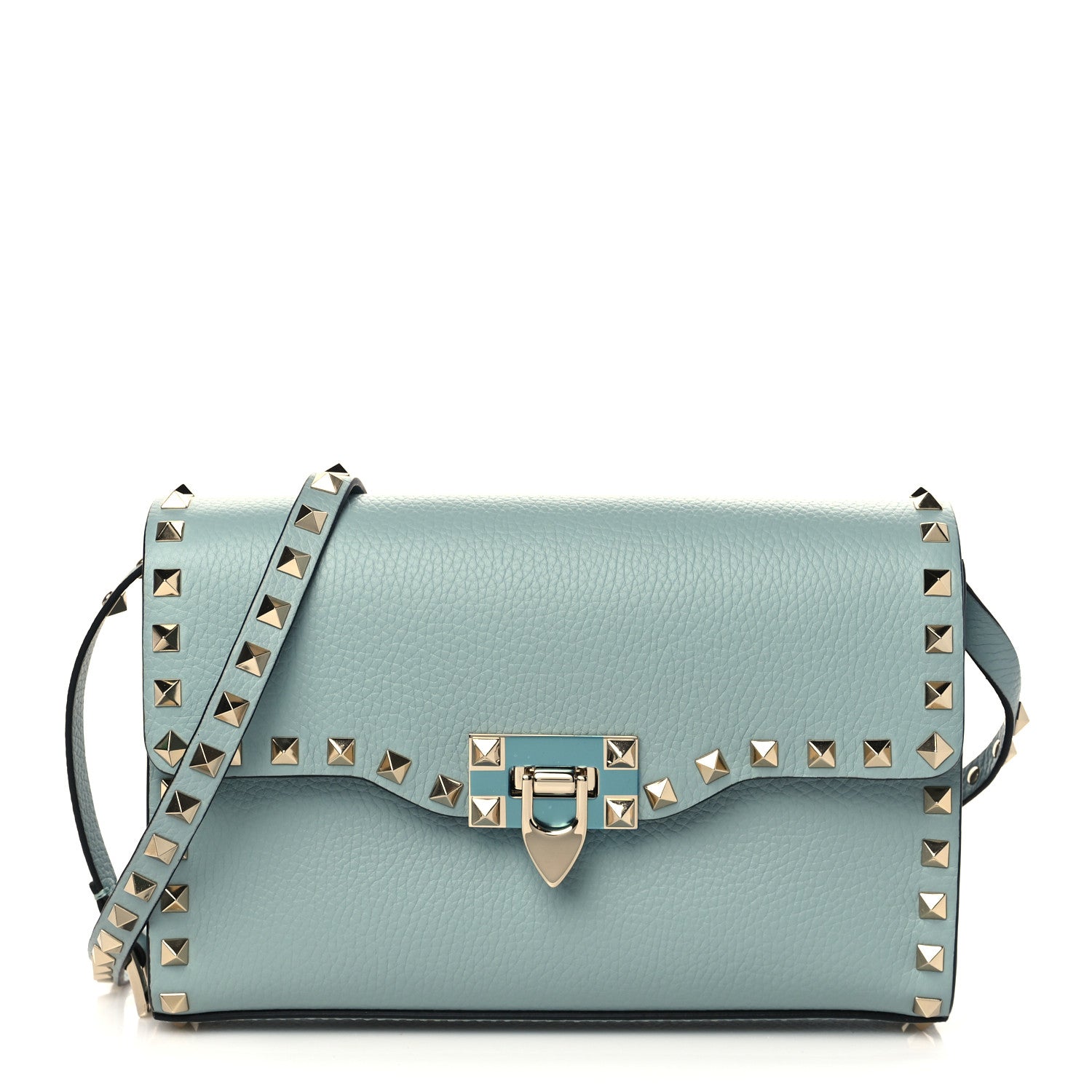 Valentino Garavani Pebbled Calfskin Medium Rockstud Flip Lock Crossbody Bag Celadon 1 of 8