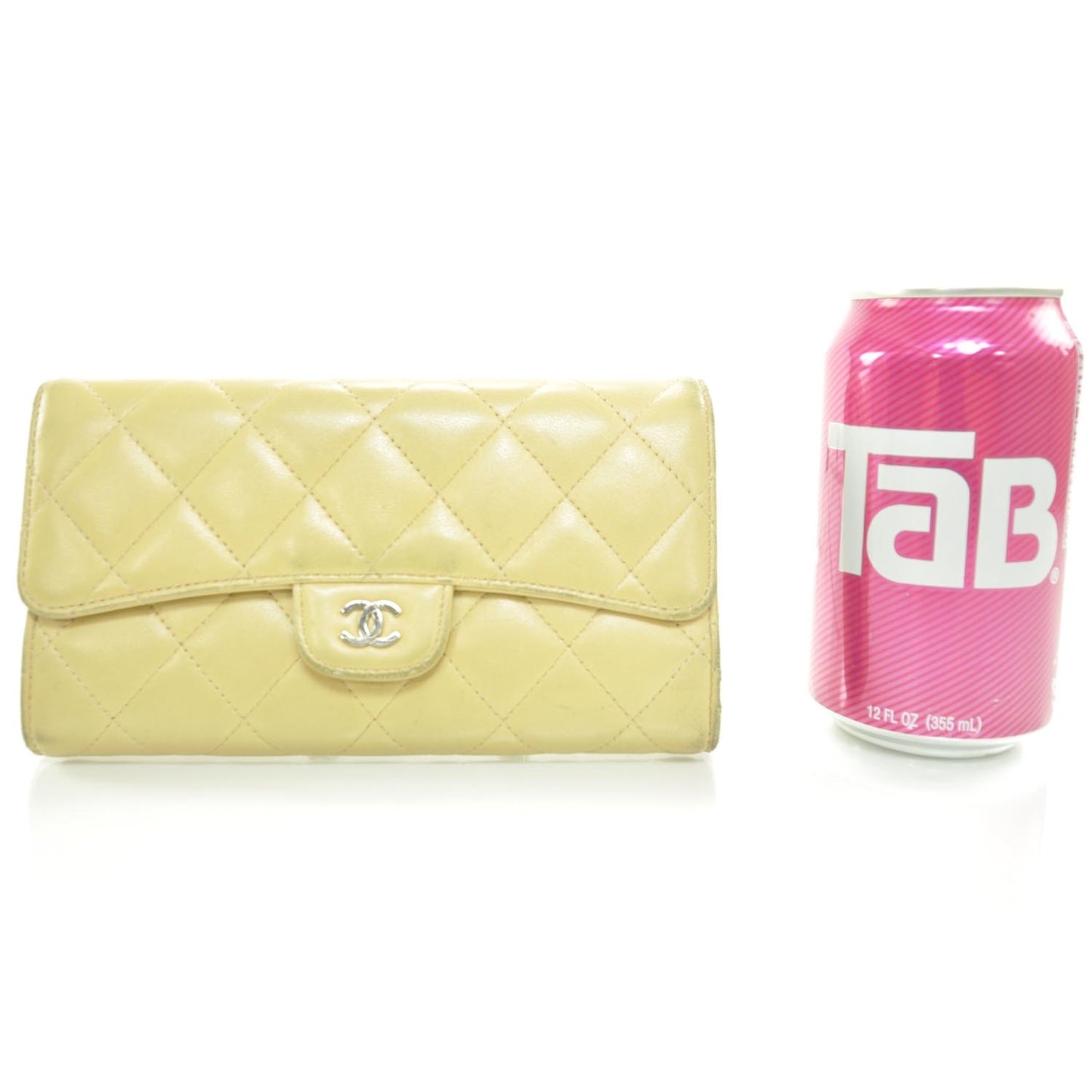 Lambskin Quilted Large Flap Wallet Beige