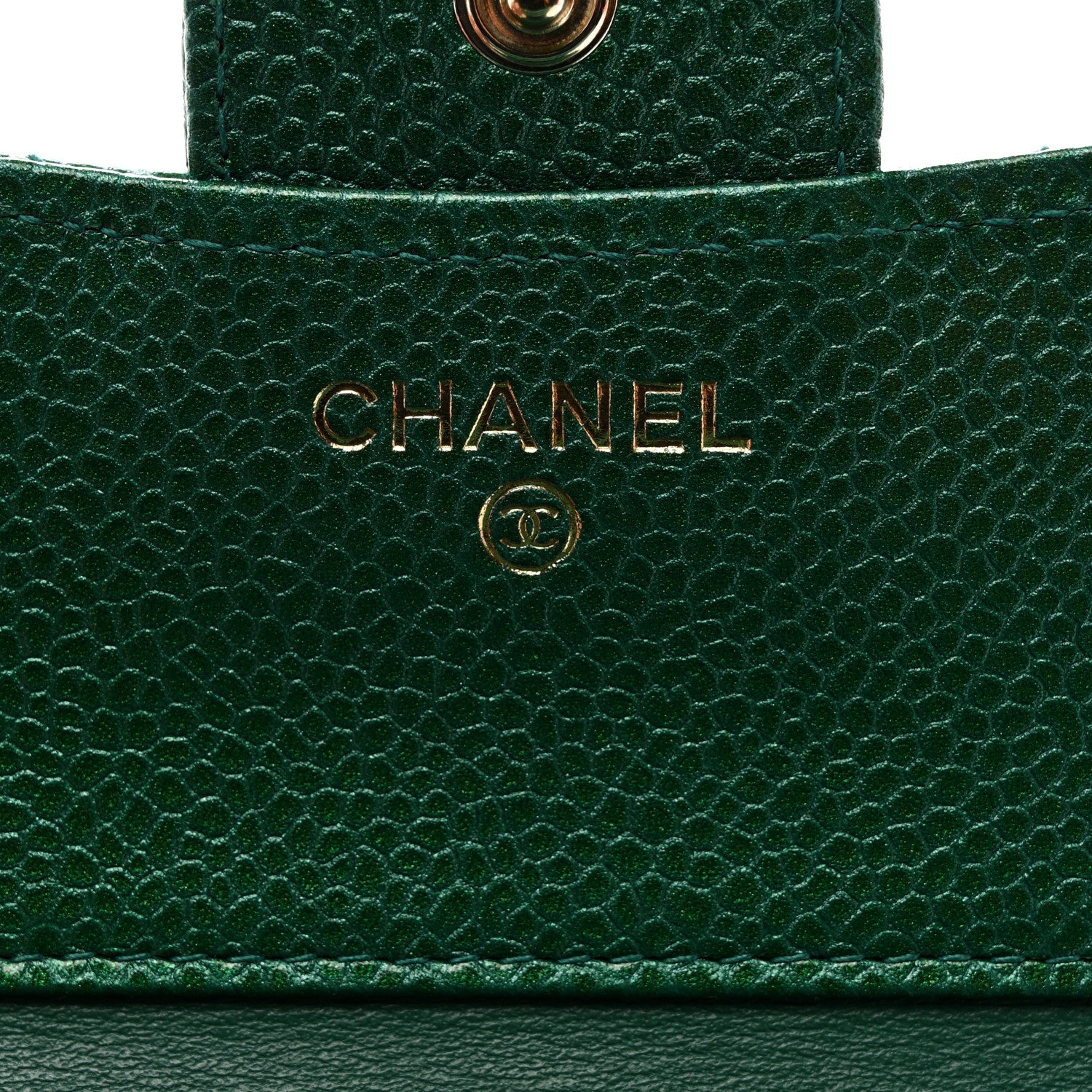Chanel Metallic Caviar Quilted Compact Flap Wallet Green 6 of 9