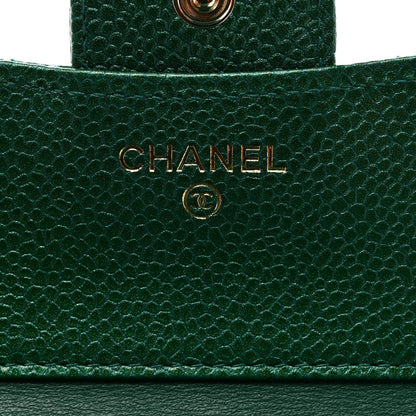 Chanel Metallic Caviar Quilted Compact Flap Wallet Green 6 of 9