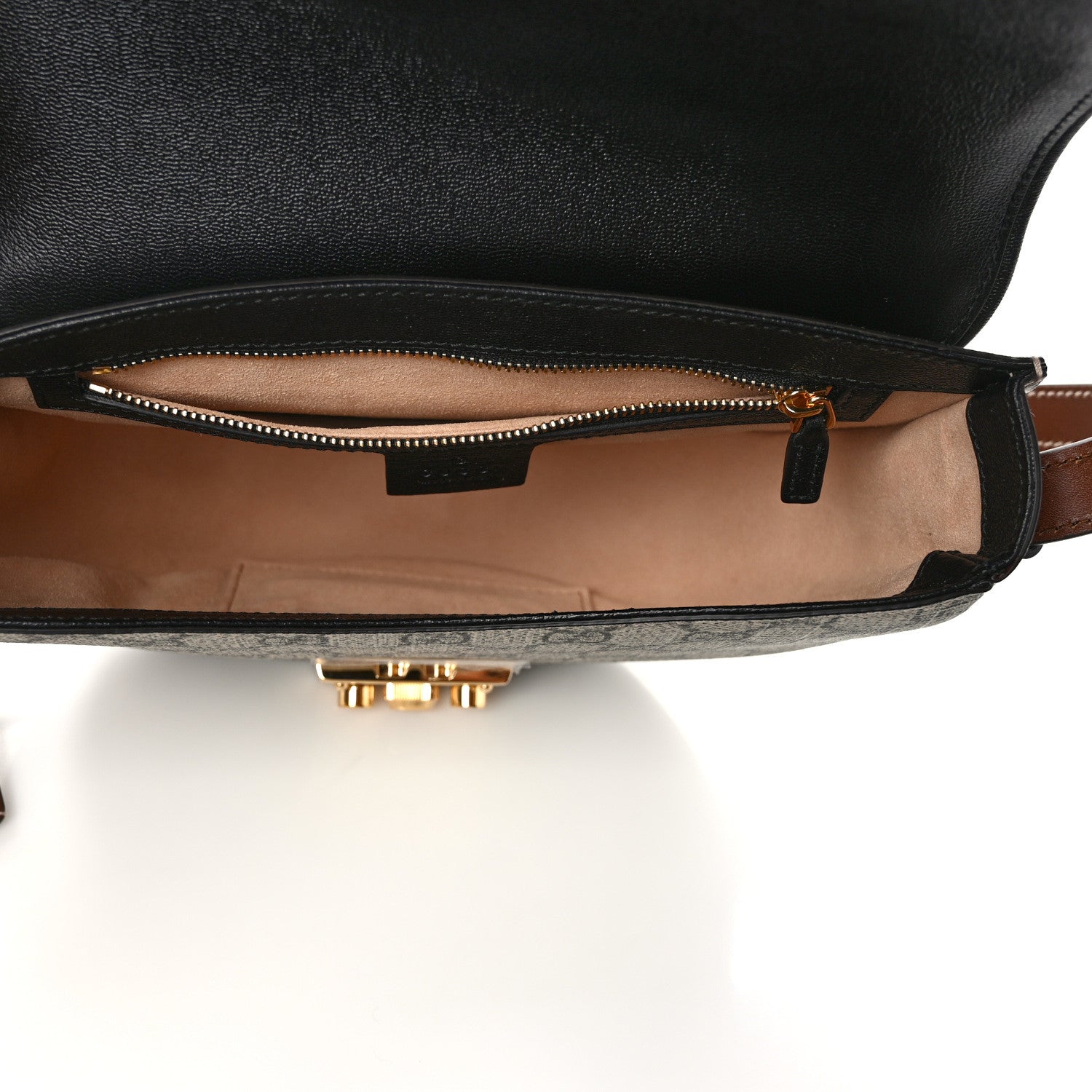 Gucci GG Supreme Monogram Calfskin Small Padlock Messenger Shoulder Bag Beige Black Cuir 5 of 9