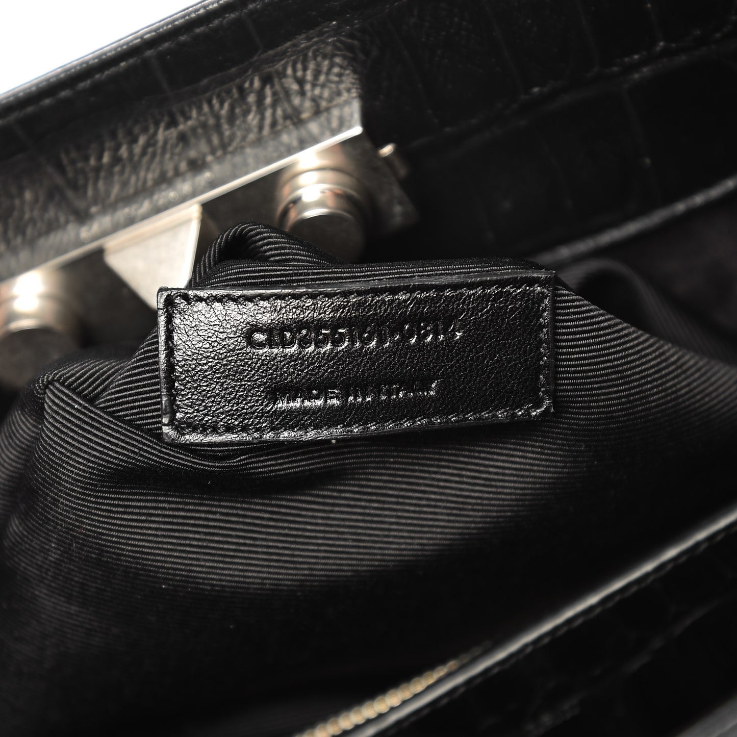 Calfskin Crocodile Embossed Medium Trois Class Tote Black