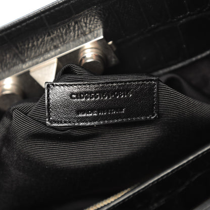 Saint Laurent Calfskin Crocodile Embossed Medium Trois Class Tote Black 8 of 13