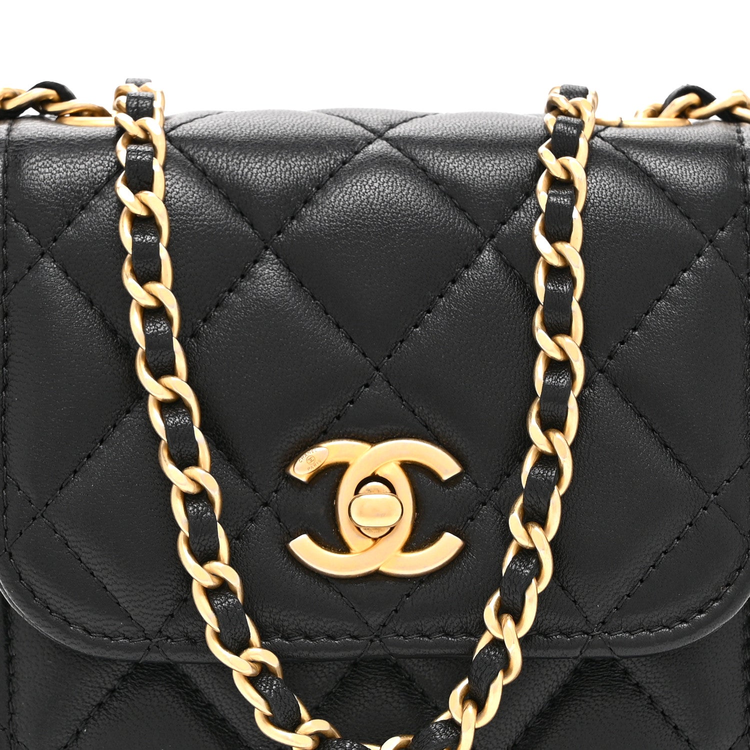 Chanel Lambskin Quilted Pearl Crush Phone Holder With Chain Black 8 of 10