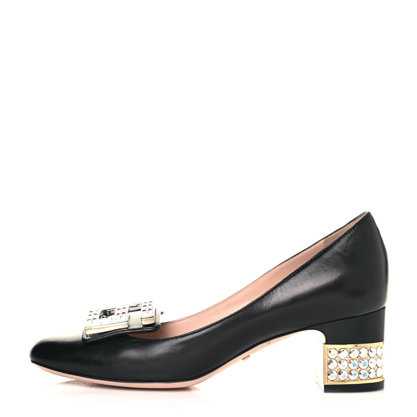 Malaga Kid Crystal Square G Madelyn Mid Heel Loafer Pumps 35.5 Black