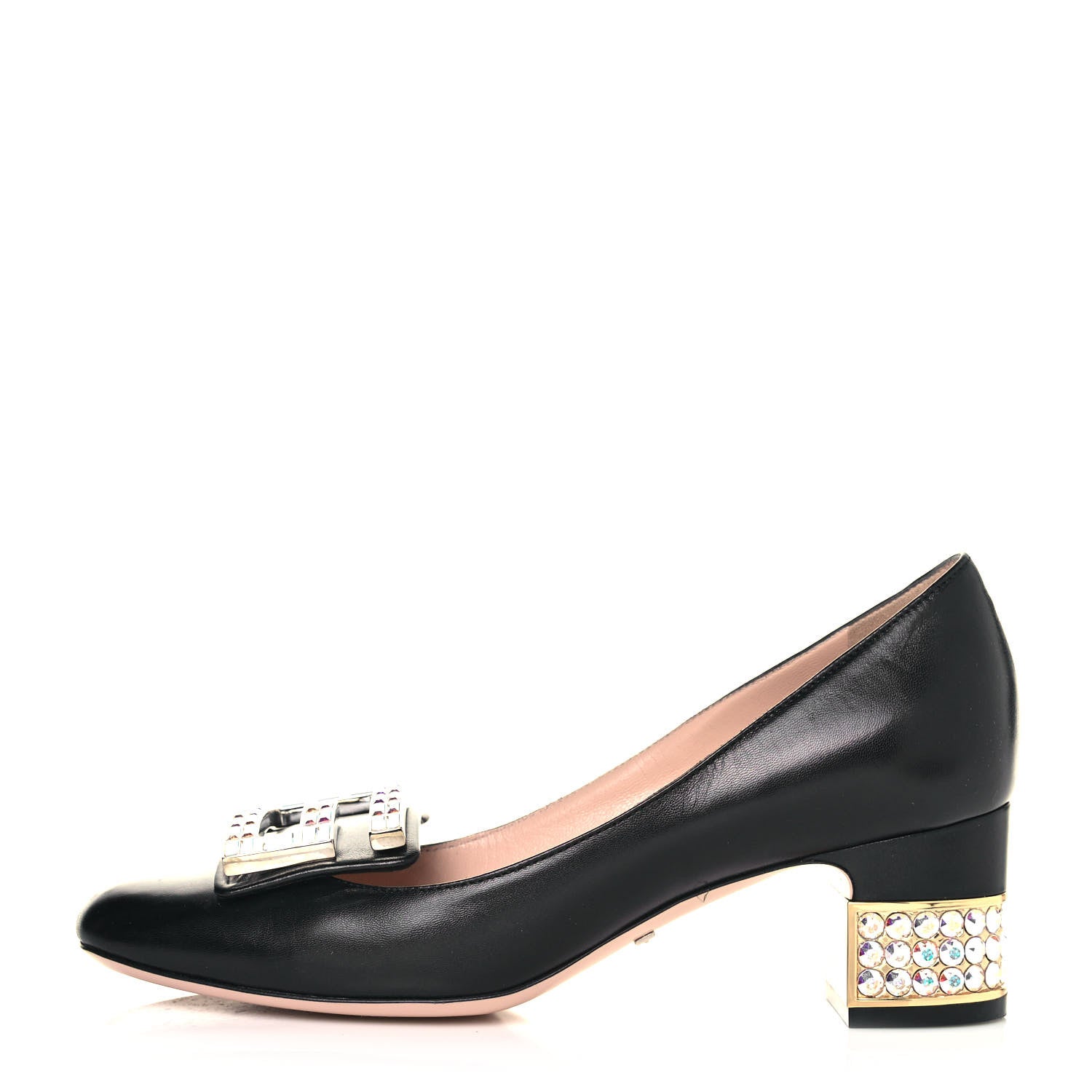 Gucci Malaga Kid Crystal Square G Madelyn Mid Heel Loafer Pumps 35.5 Black 1 of 11