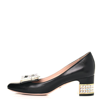Gucci Malaga Kid Crystal Square G Madelyn Mid Heel Loafer Pumps 35.5 Black 1 of 11