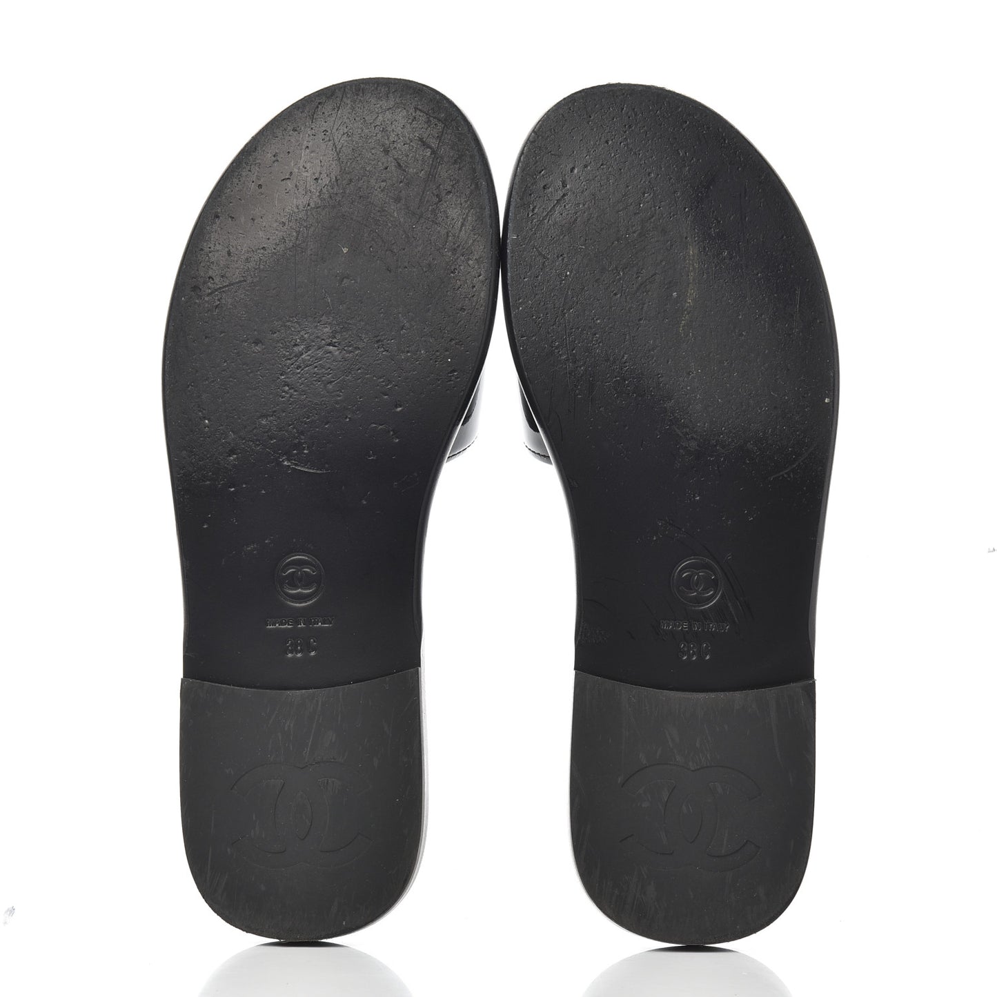 Patent Calfskin CC Slip On Mules 38 Black