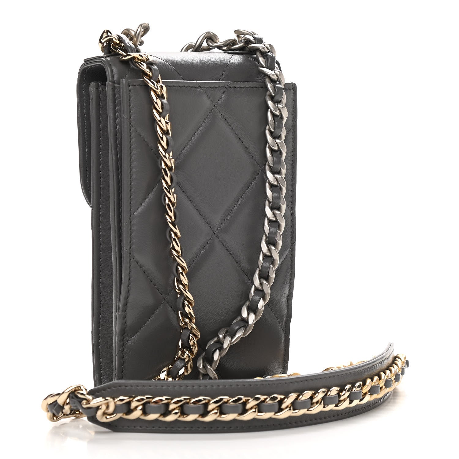 Chanel Lambskin Quilted Chanel 19 Phone Holder With Chain Grey 3 of 15