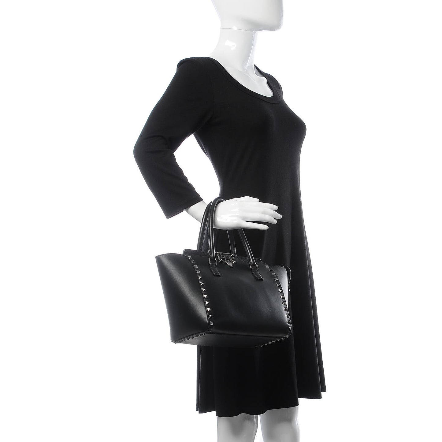 Vitello Rockstud Double Handle Tote Black