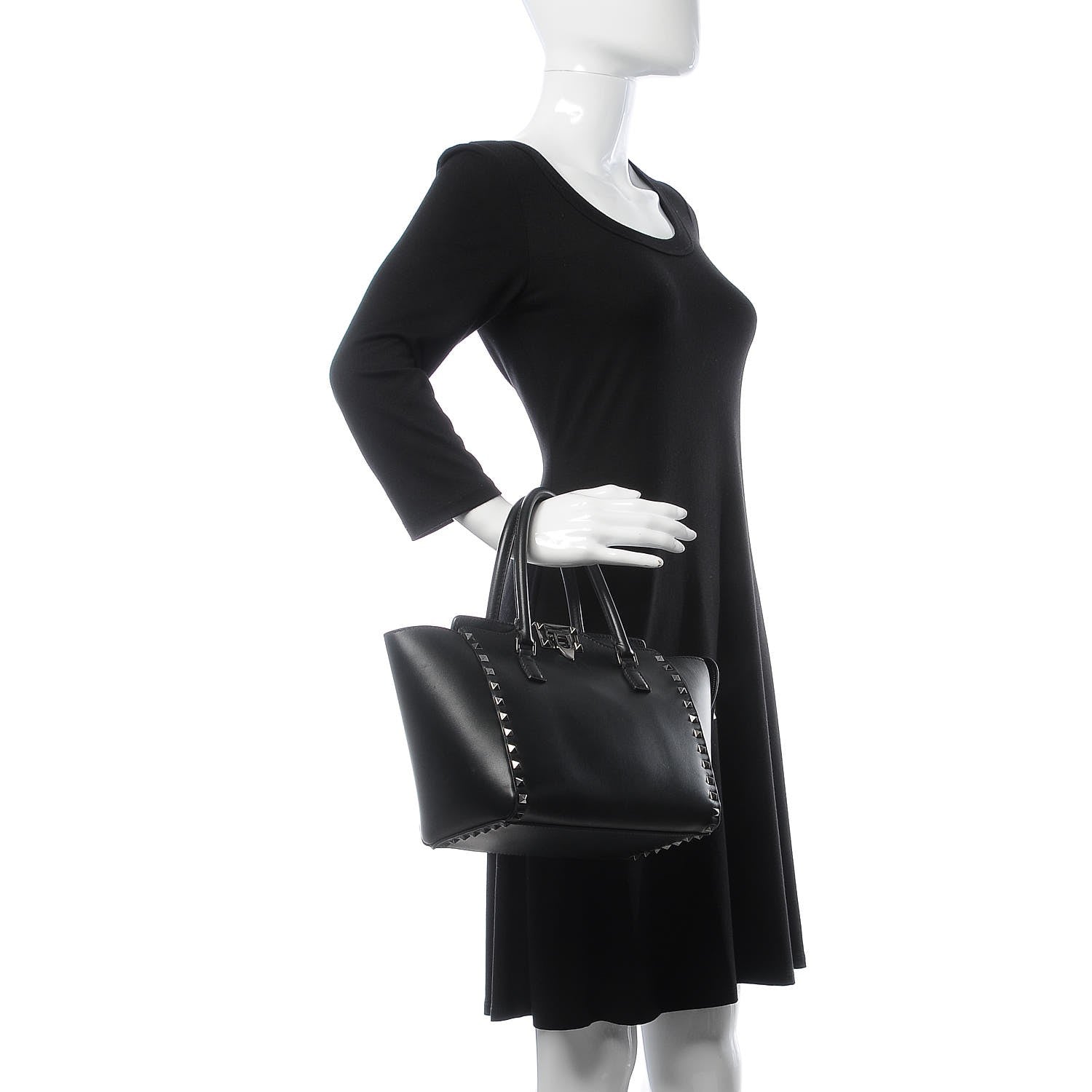 Valentino Garavani Vitello Rockstud Double Handle Tote Black 2 of 28