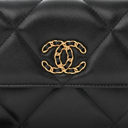 Chanel Lambskin Quilted Chanel 19 Flap Clutch Black 10 of 14