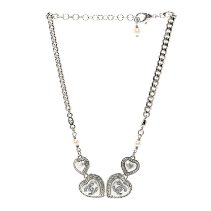 Chanel Pearl Crystal CC Heart Choker Necklace Silver 3 of 4