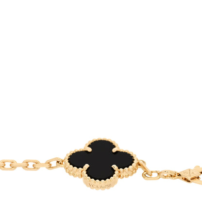 Van Cleef & Arpels 18K Yellow Gold Black Onyx 5 Motifs Vintage Alhambra Bracelet 3 of 5