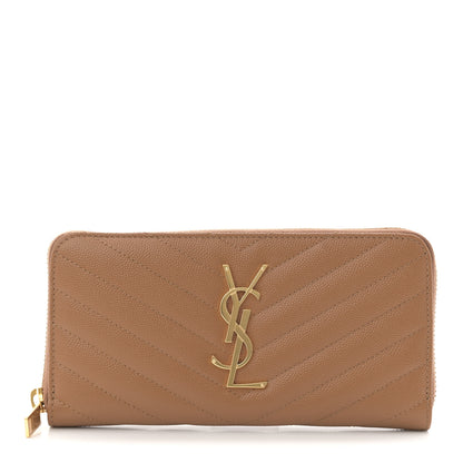 Saint Laurent Grain De Poudre Matelasse Chevron Monogram Zip Around Wallet Naturel Dark 1 of 8