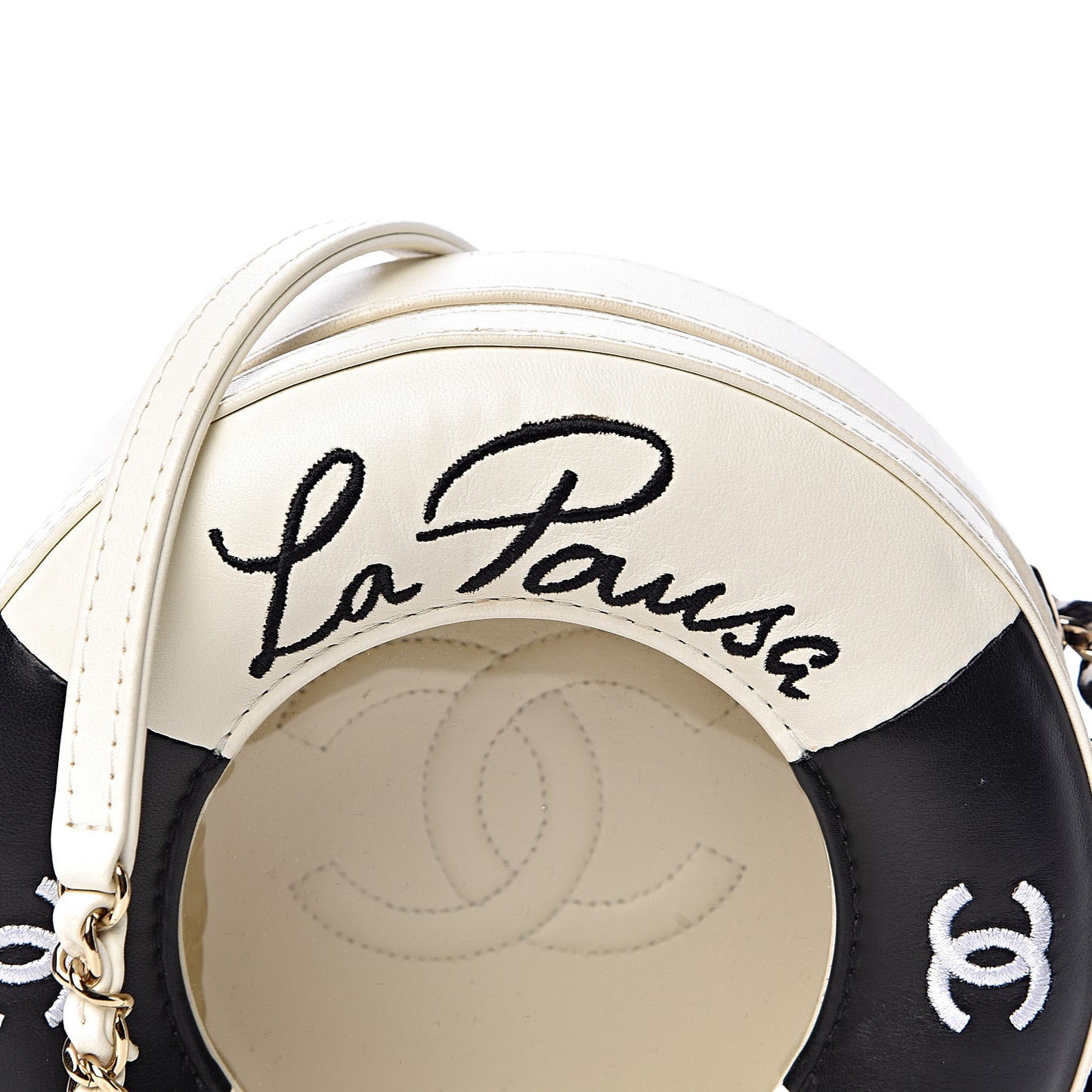Lambskin Coco Lifesaver Round Bag Black White