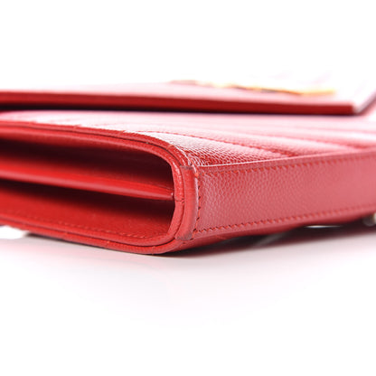 Saint Laurent Grain De Poudre Matelasse Chevron Monogram Chain Wallet New Red 15 of 16