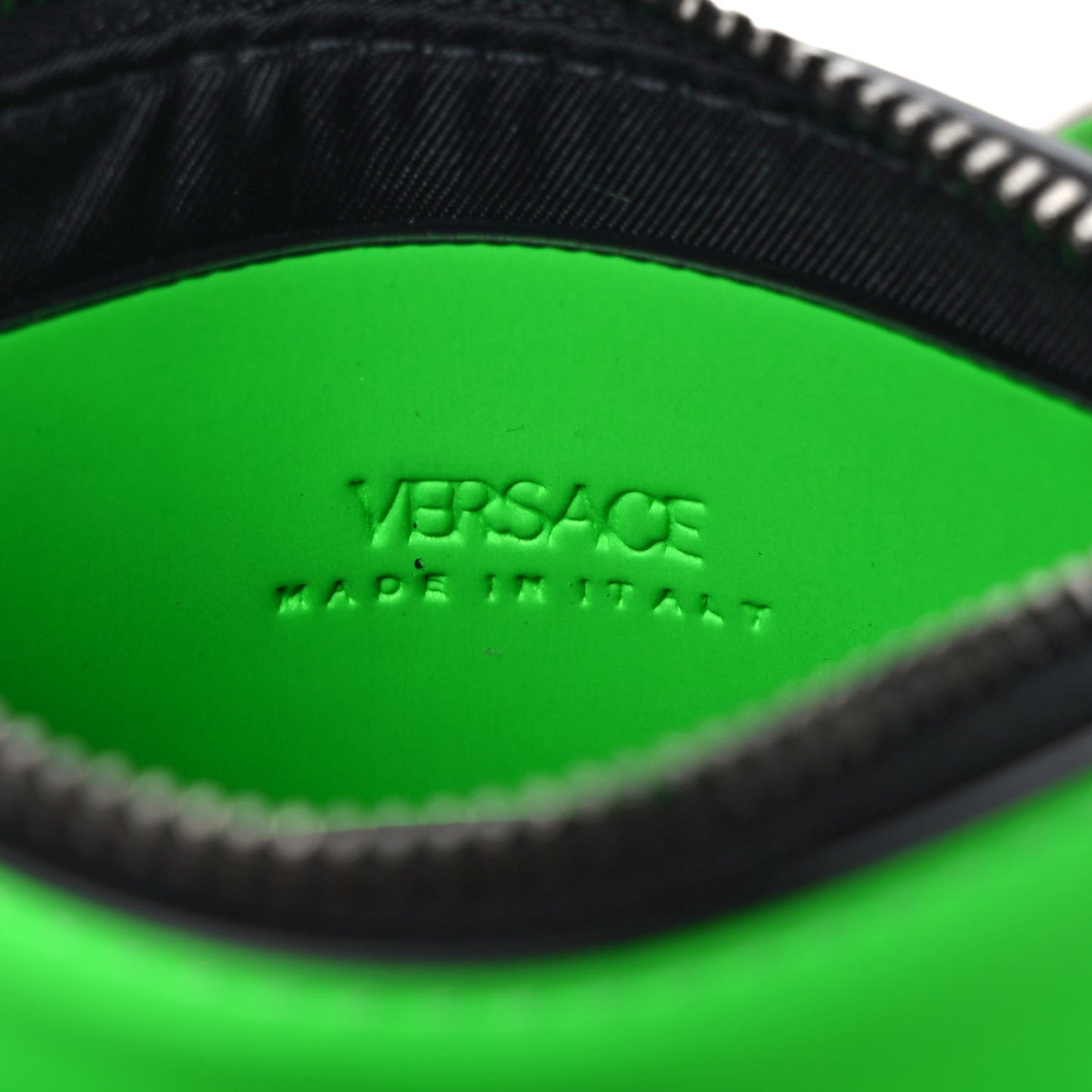 Rubber Calfskin Medusa Key Pouch Neon Green