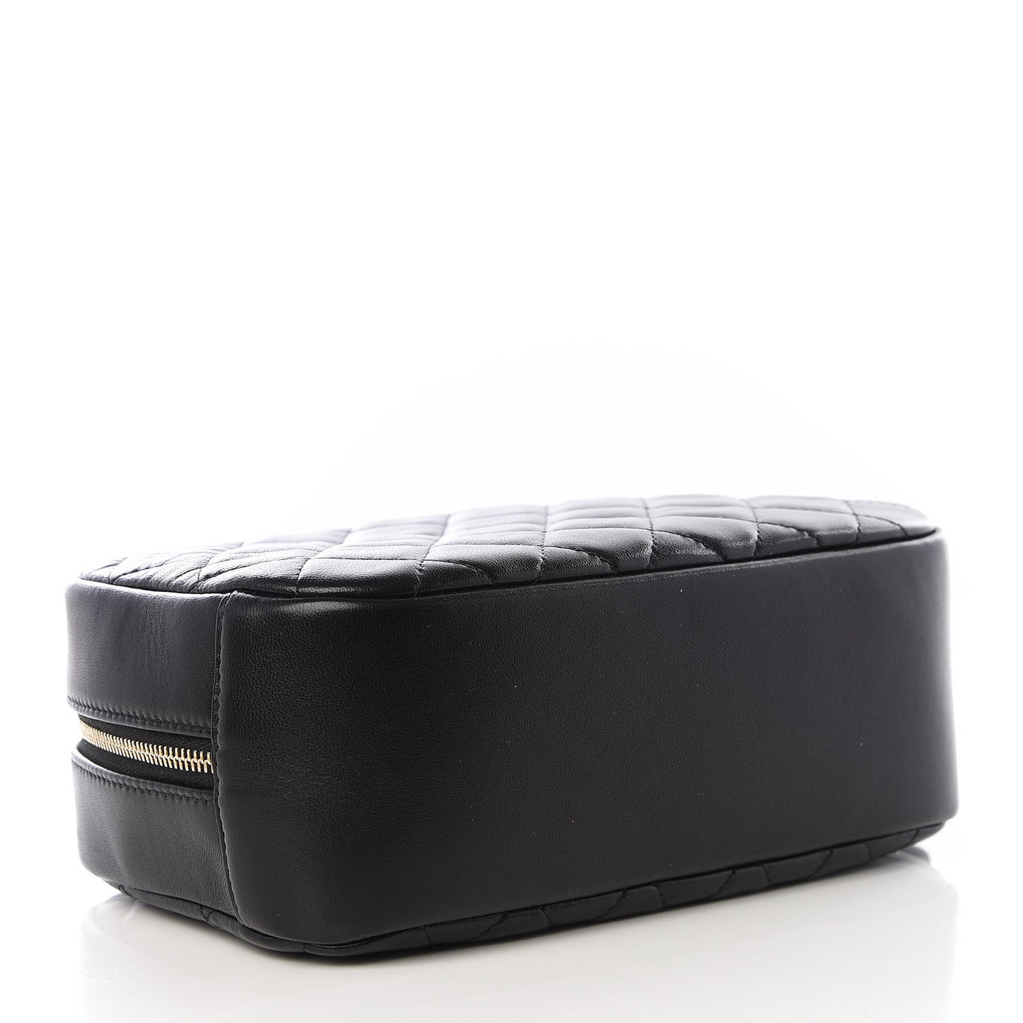 Lambskin Quilted Medium Curvy Pouch Cosmetic Case Black