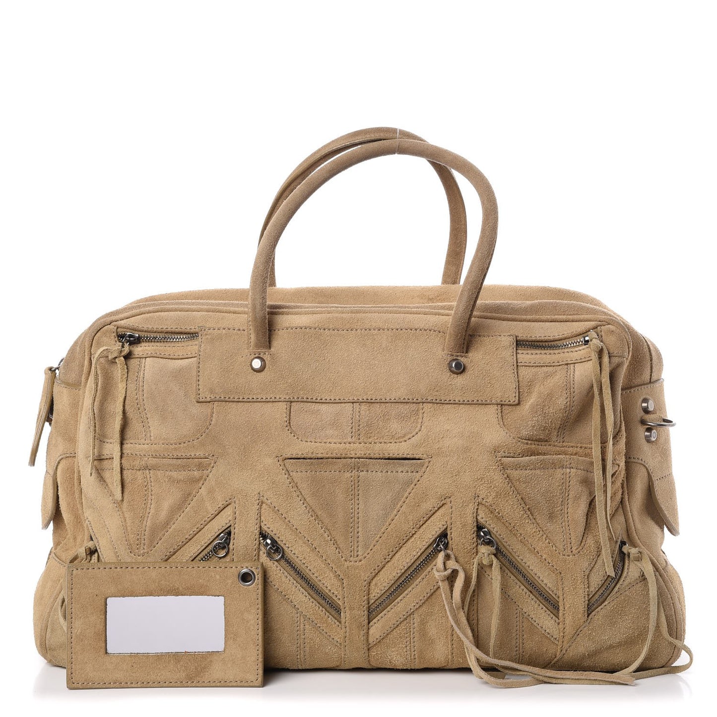 Suede Multi Zip Lariat Bag Beige