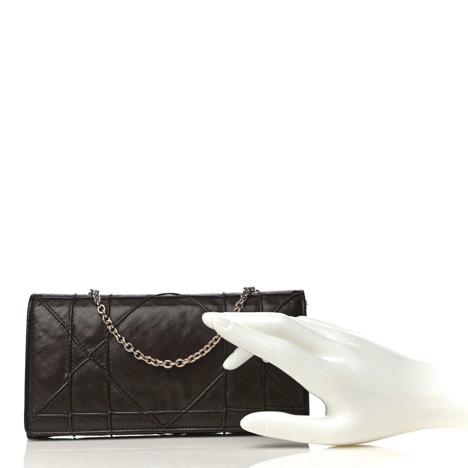 Christian Dior Lambskin Cannage Rendezvous Chain Wallet Brown 2 of 16