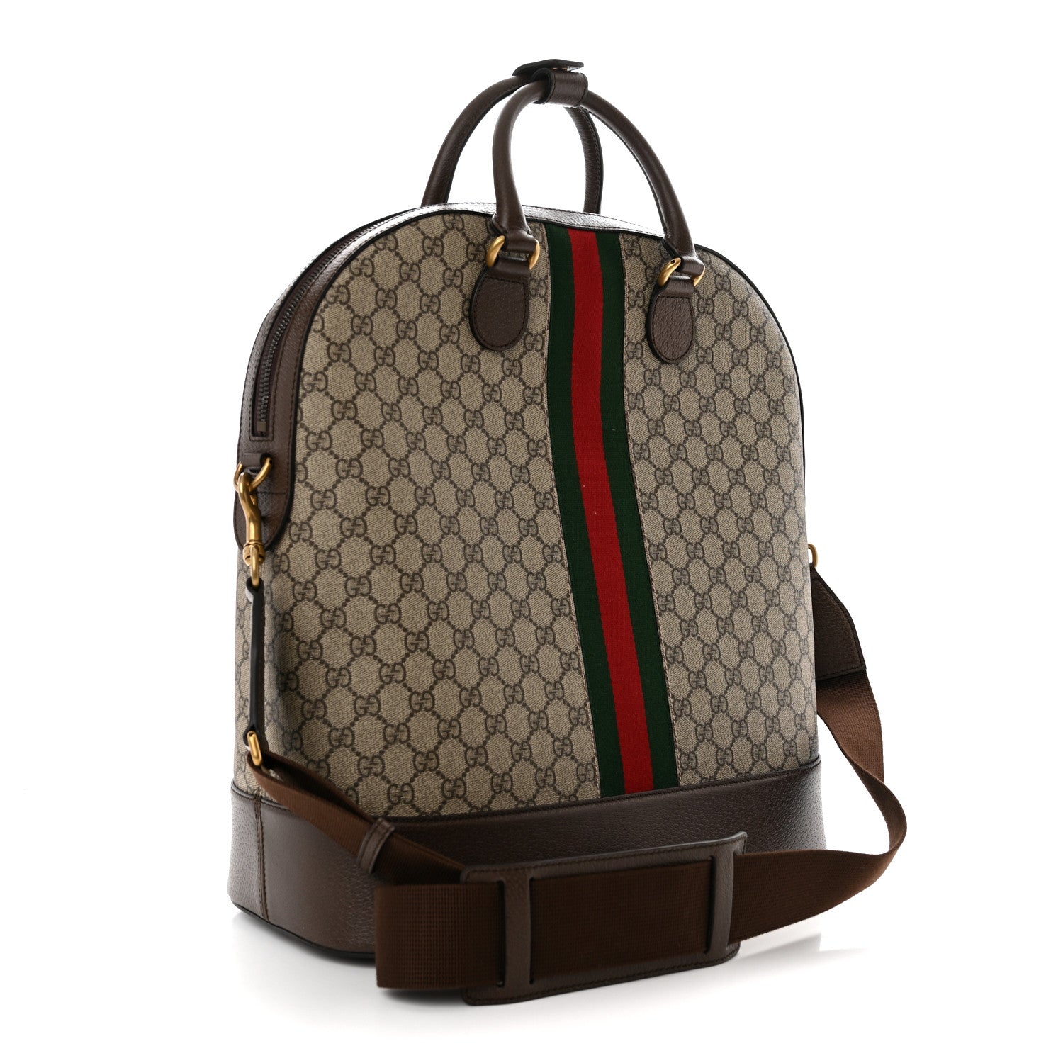 Gucci GG Supreme Monogram Textured Dollar Calfskin Web Small Ophidia Savoy Bowling Tote Beige Ebony New Acero 3 of 13