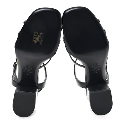 Chanel Lambskin Crystal CC Sandals 40 Black 6 of 10