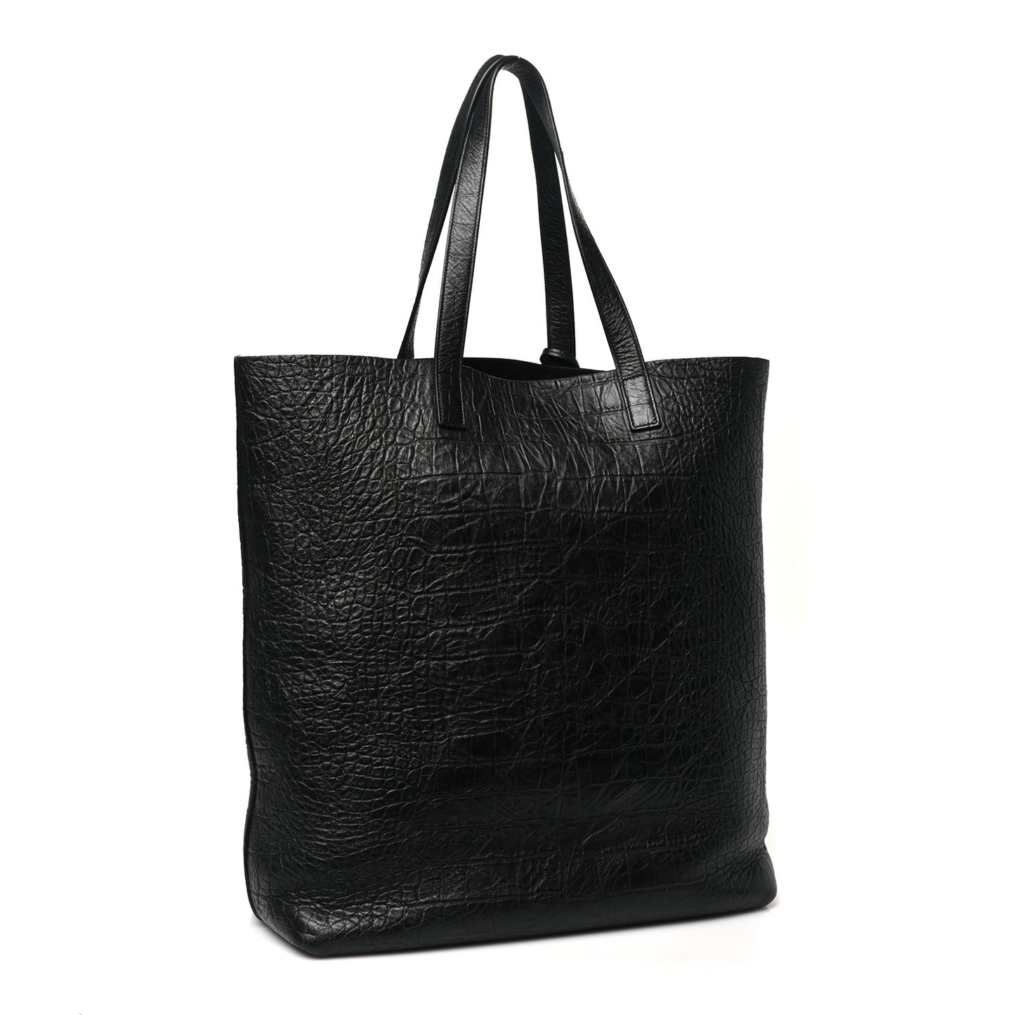 Calfskin Crocodile Embossed Bold Shopper Tote Black