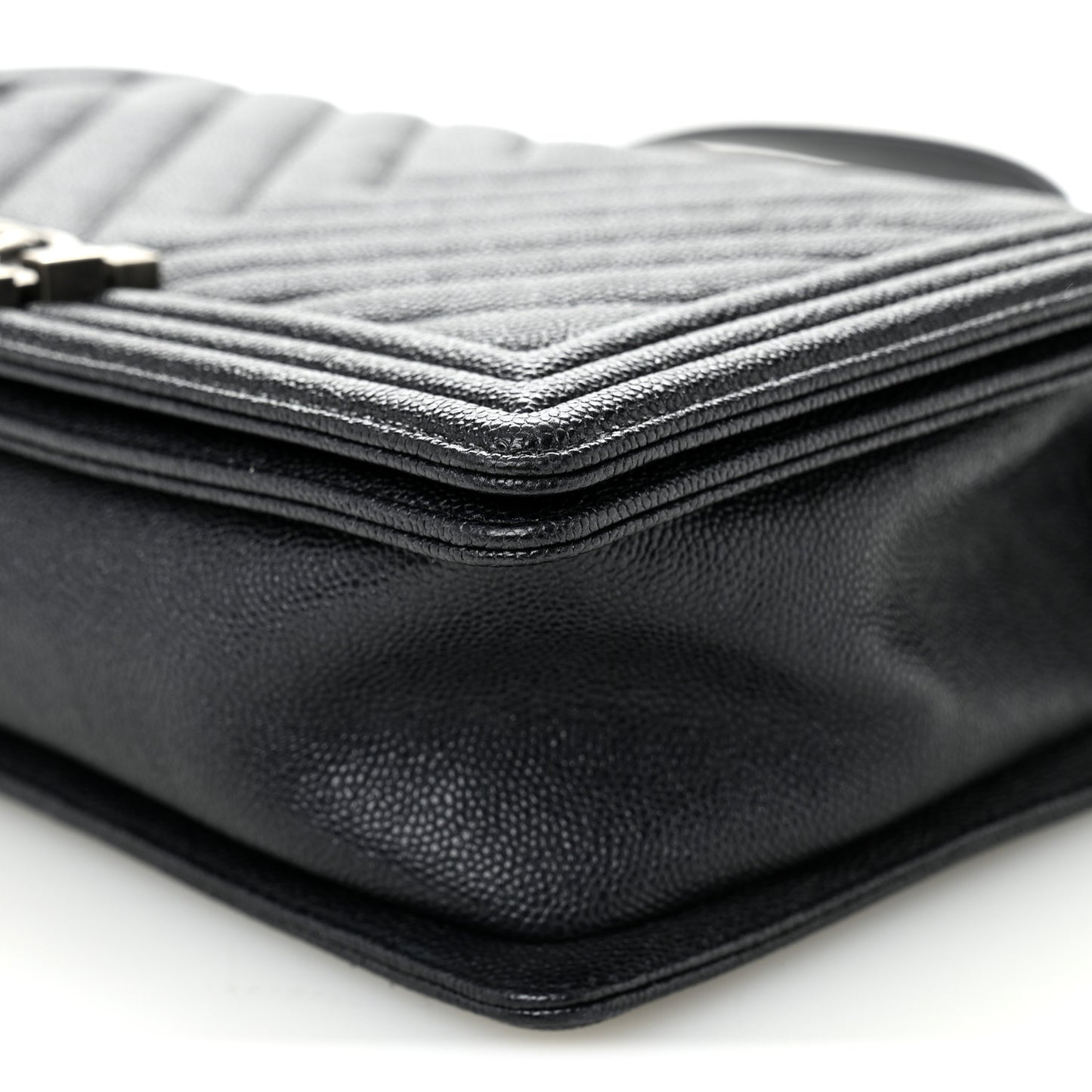 Caviar Chevron Quilted New Medium Boy Flap Dark Navy Blue